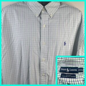 Ralph Lauren Blake 2 PLY Cotton White/Green/Purple/Blue Plaid Shirt XXL